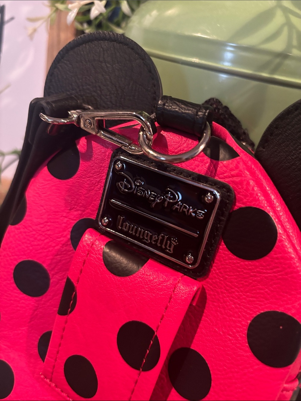 Loungefly Pink and Black Polka Dot Minnie Ear Mini Backpack - Picture 4 of 5